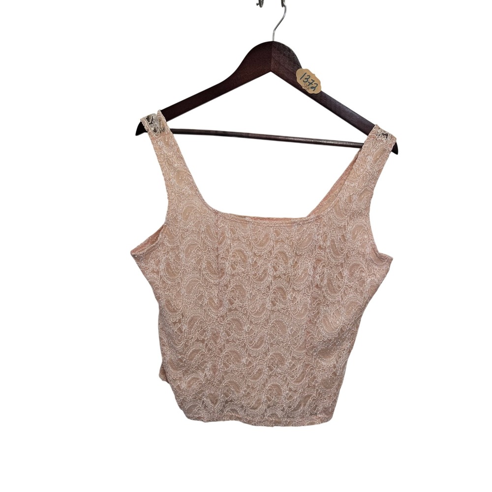 Nicola Womens Pink Lace Paisley Tank Top Metallic Silver Square Neck‎ Size L